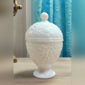 Milk Glass Vintage Avon Floral Embossed Egg Shaped Candy Dish